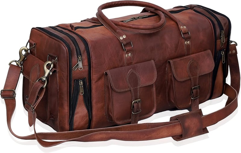 Vintage Handmade Travel Duffel Bag, 30-Inch Weekender for Men
