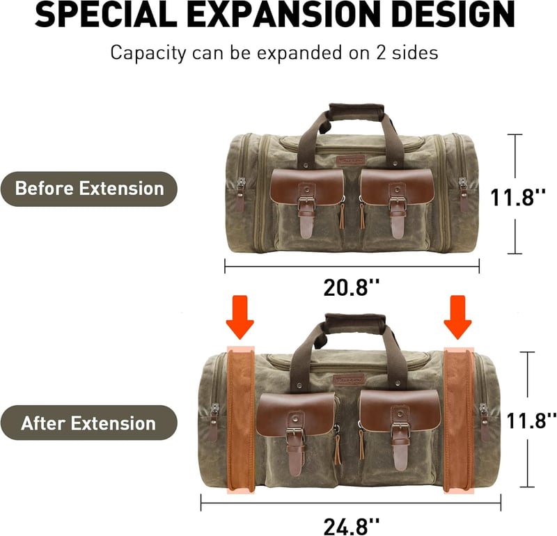 Vintage Waterproof Canvas Duffel Bag, 50L