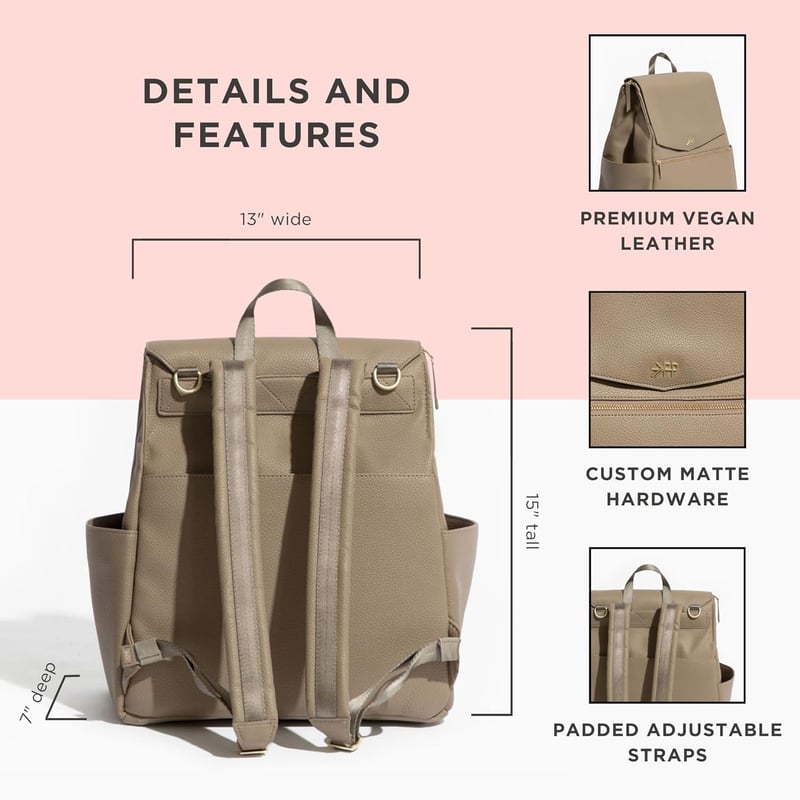 Convertible Diaper Bag Backpack, Vegan Leather, Aspen V2