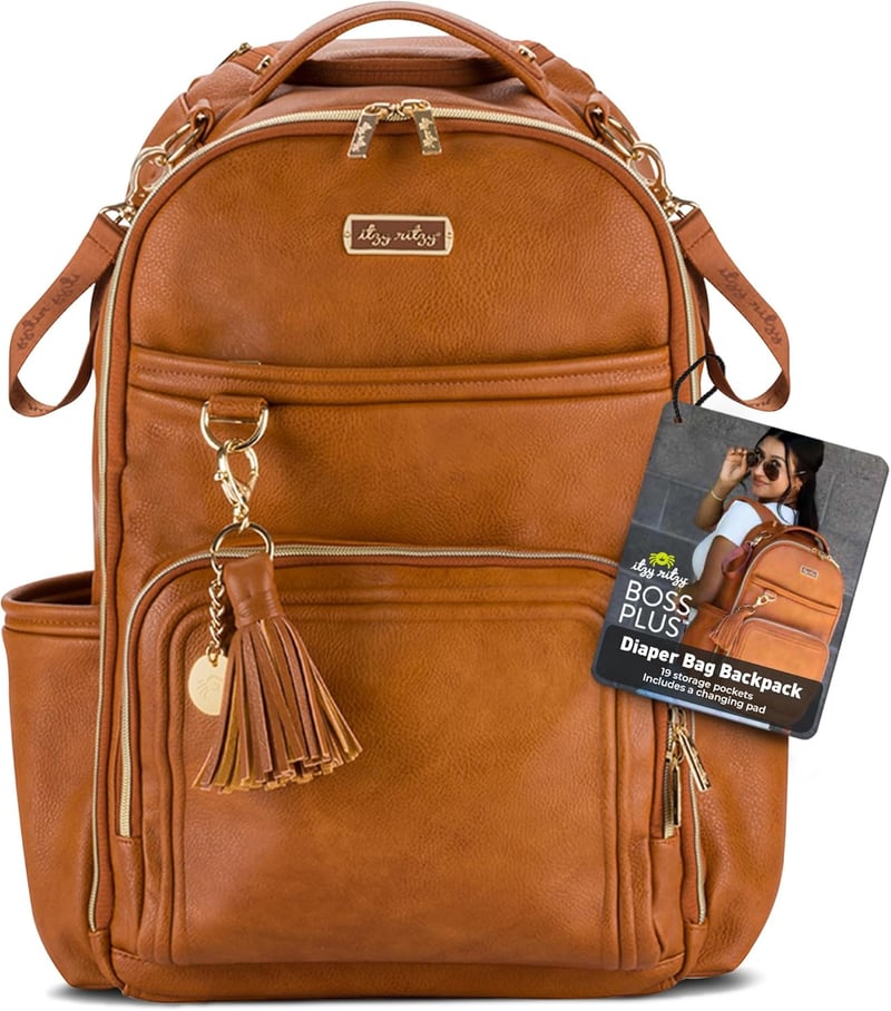Diaper Bag Backpack with 19 Pockets, Cognac