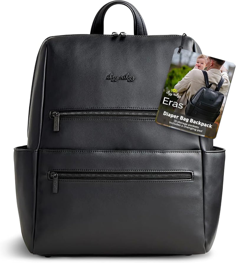 Neutral Black Diaper Bag Backpack for Men with 15 Pockets & Changing Pad