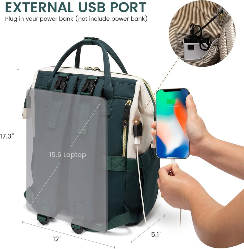 Travel Diaper Bag Backpack with Changing Station, Waterproof, Dark Green-Beige