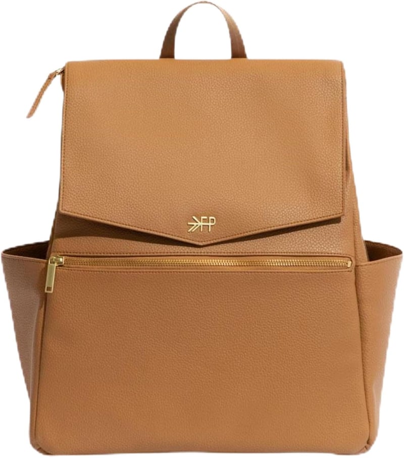Diaper Bag Backpack with Changing Pad, Vegan Leather (Butterscotch)