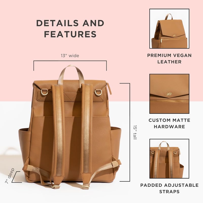 Diaper Bag Backpack with Changing Pad, Vegan Leather (Butterscotch)