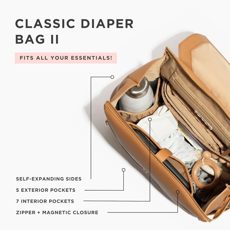 Diaper Bag Backpack with Changing Pad, Wipeable Vegan Leather