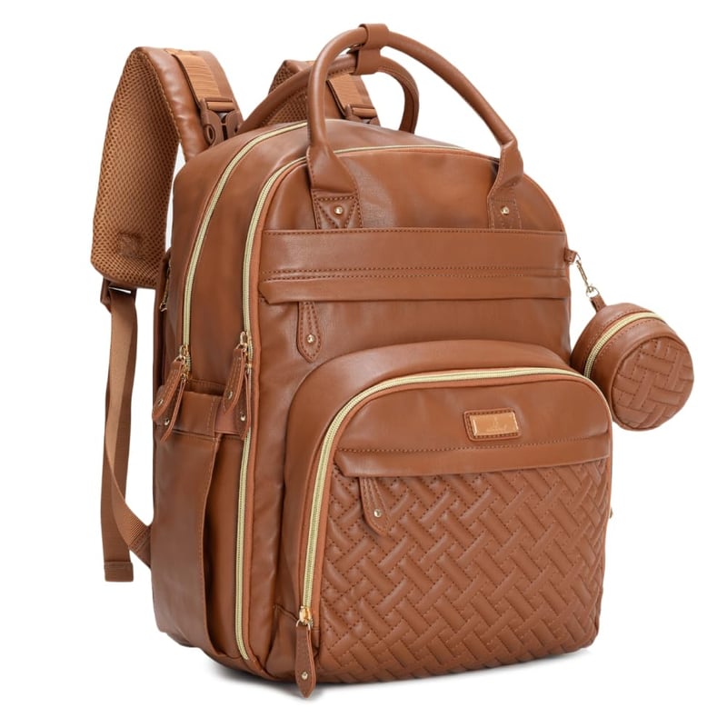 Unisex Leather Diaper Backpack - Natural Brown