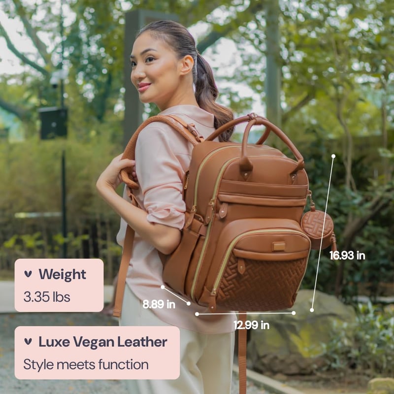 Unisex Leather Diaper Backpack - Natural Brown