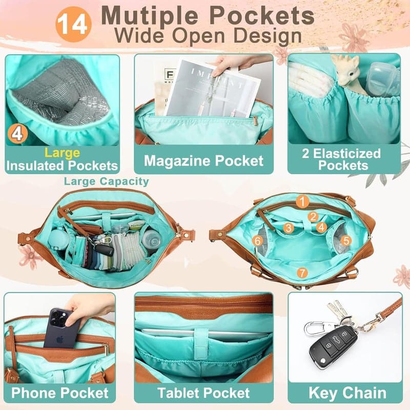 Convertible Leather Diaper Bag with Changing Pad