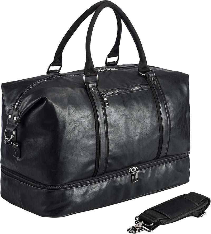 Leather Weekender Duffel Bag with Shoe Pouch, Waterproof Carry-On