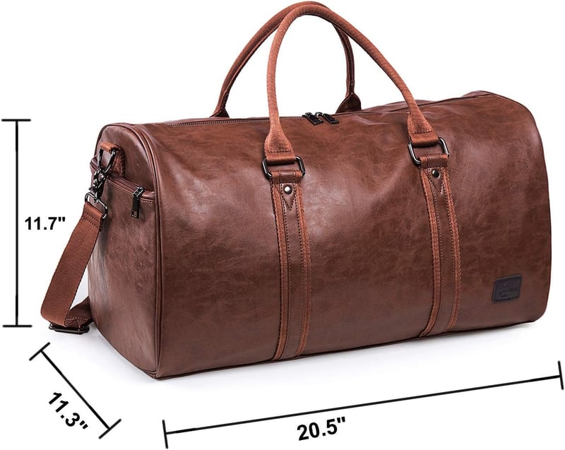 Waterproof Leather Travel Duffel with Shoe Pouch - Brown