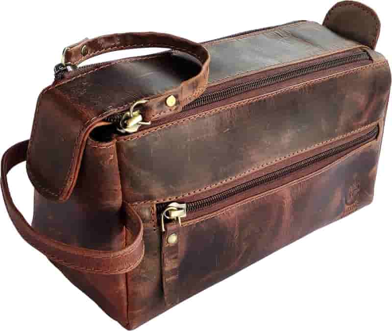 Vintage Buffalo Leather Toiletry Bag - Waterproof Travel Dopp Kit