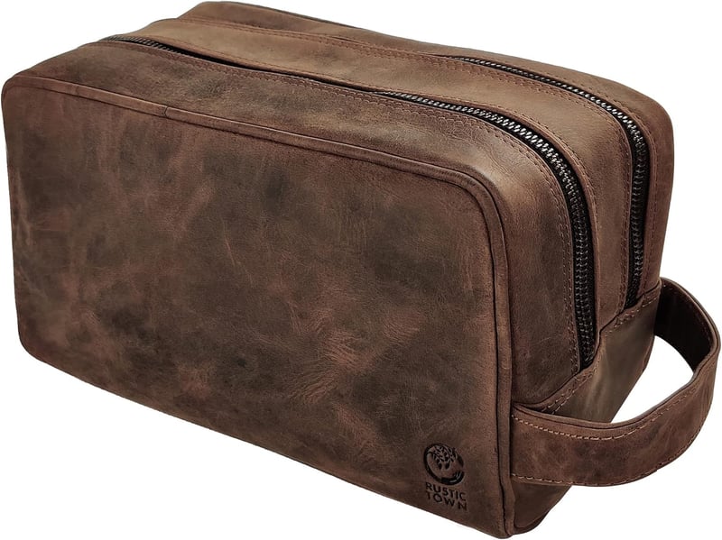 Leather Travel Toiletry Organizer - Dark Brown Dopp Kit