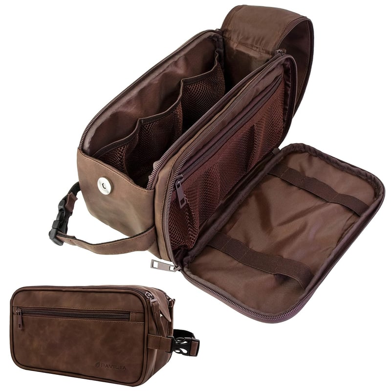 Men's PU Leather Toiletry Bag - Water-Resistant Travel Organizer