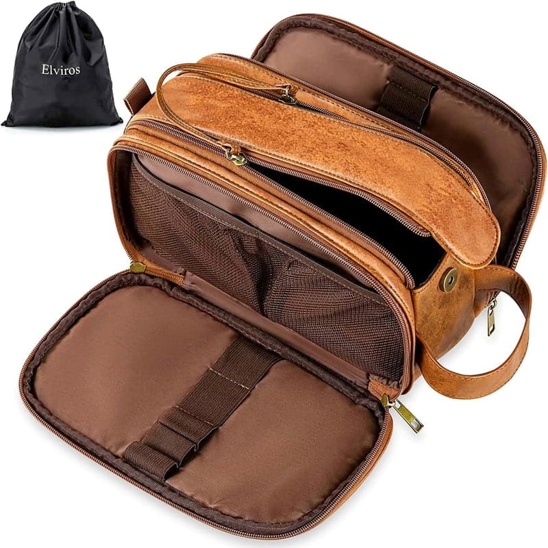 Men's Travel Toiletry Bag, Water-Resistant PU Leather Organizer