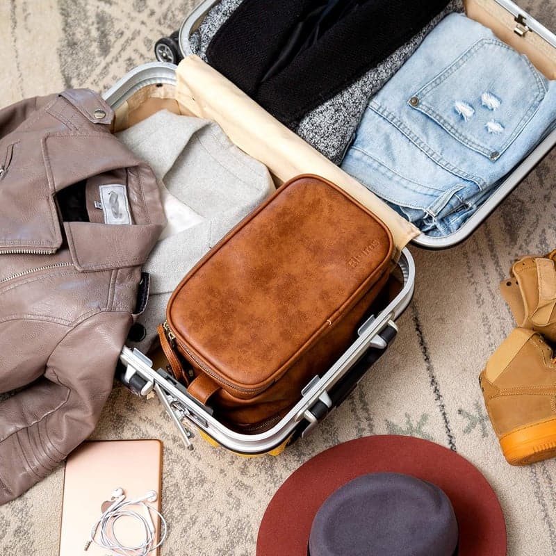 Men's Travel Toiletry Bag, Water-Resistant PU Leather Organizer