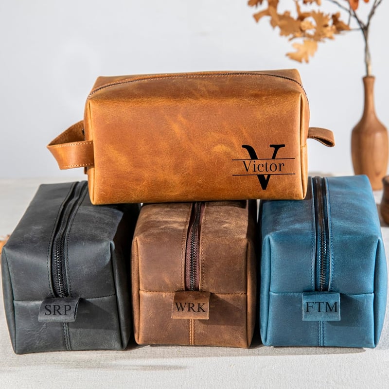 Father's Day Engraved Leather Dopp Kit for Men