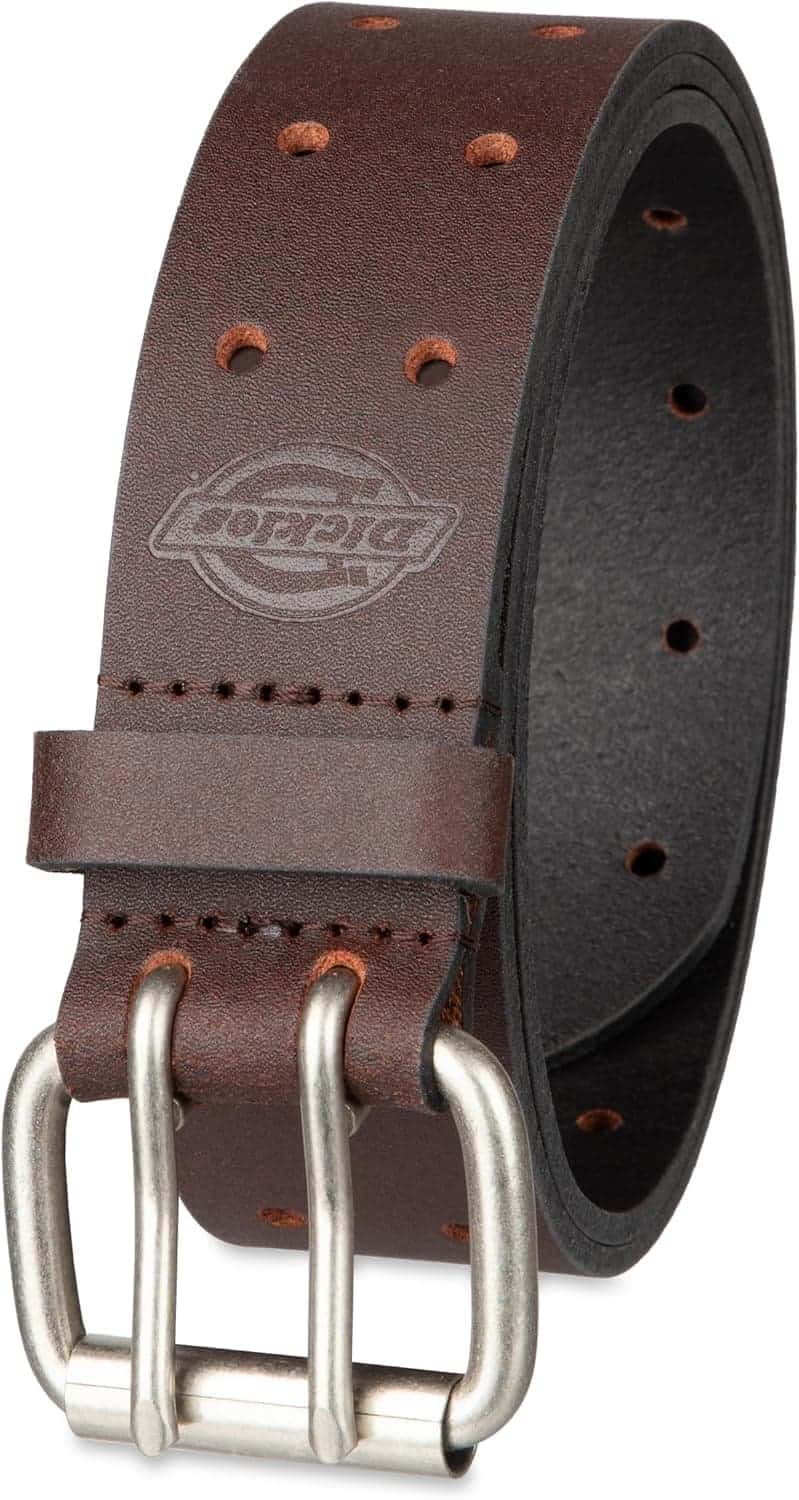 Men's Leather Belt with Double Prong Buckle