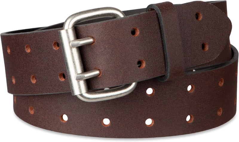 Men's Leather Belt with Double Prong Buckle