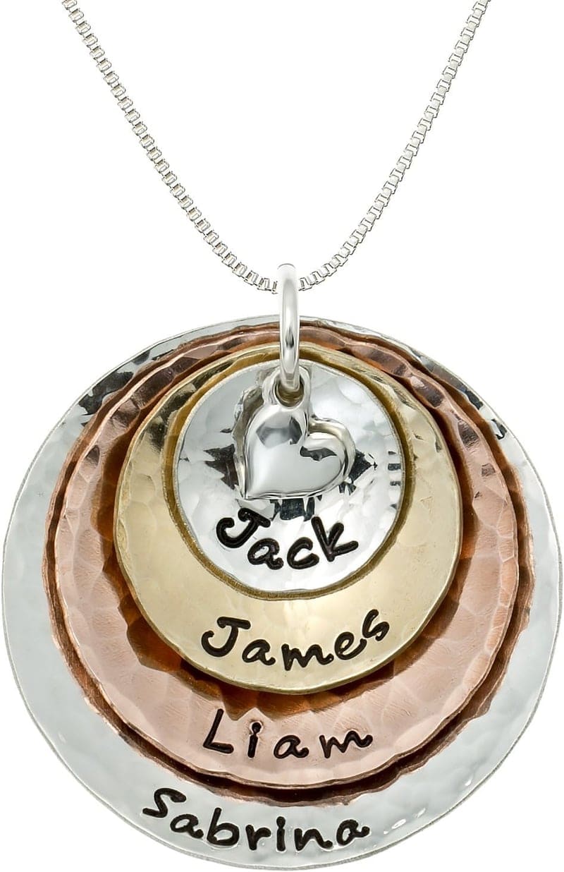 Personalized 4-Disc Necklace with 925 Heart Charm in Mixed Metals