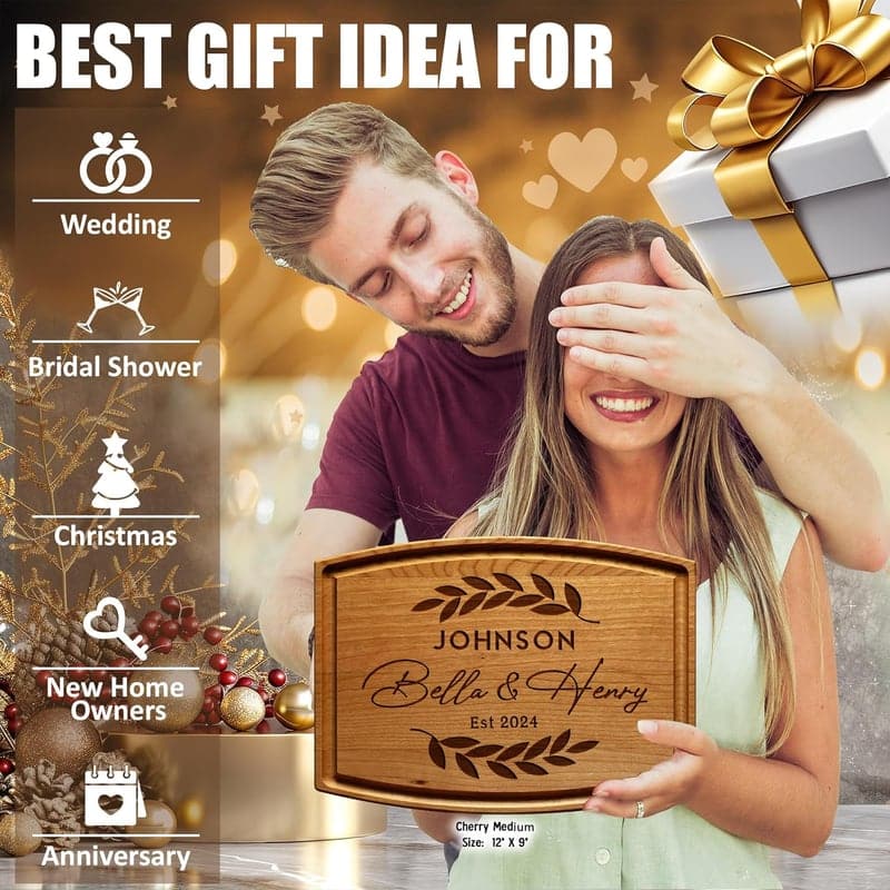 Wedding Engraved Wood Charcuterie Board for Couples