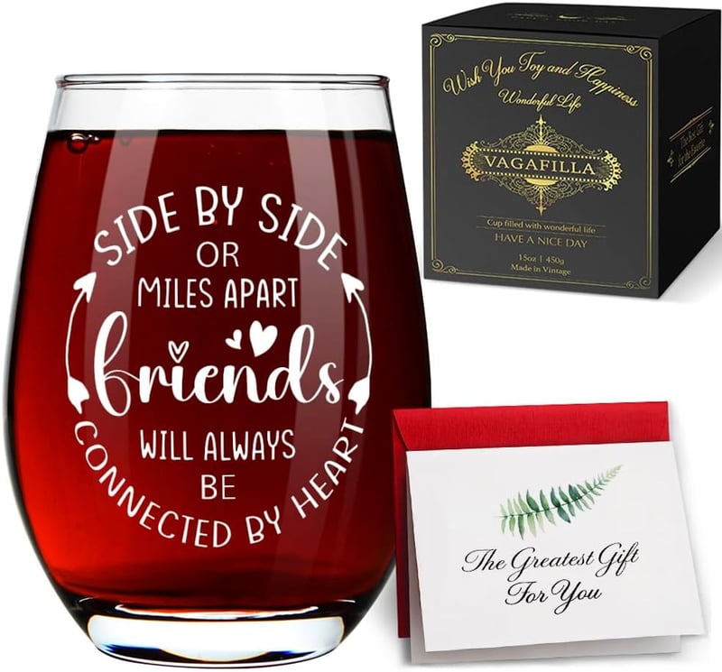 Long Distance Friendship Wine Glass with Card - 15oz