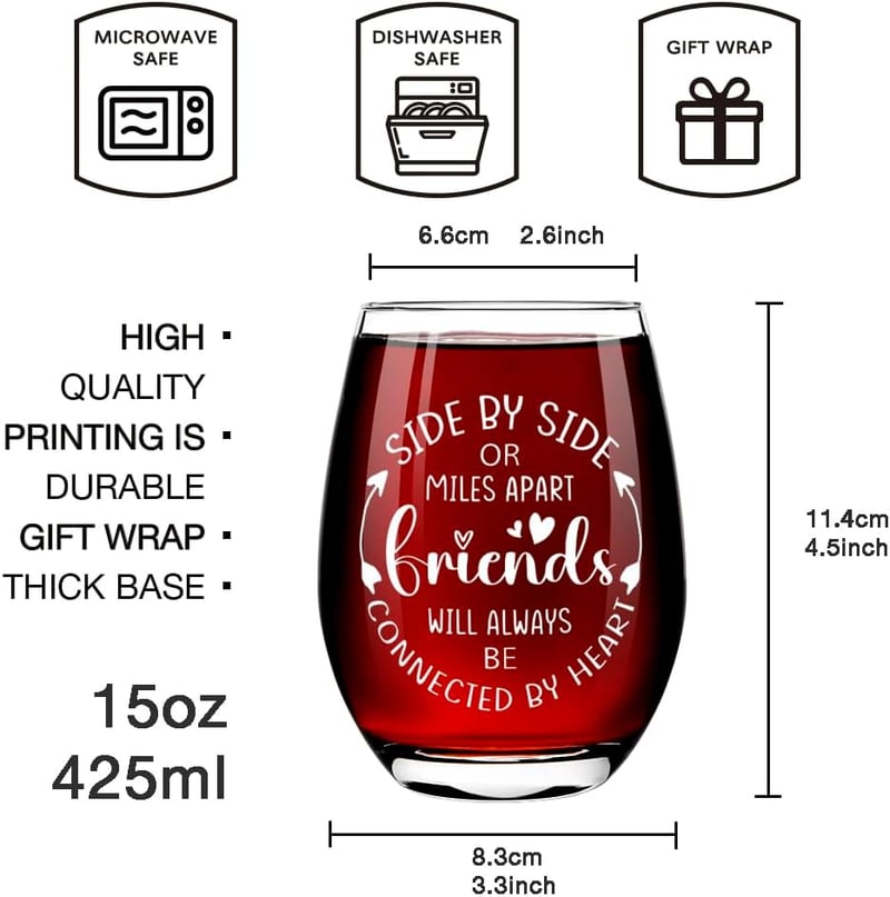 Long Distance Friendship Wine Glass with Card - 15oz