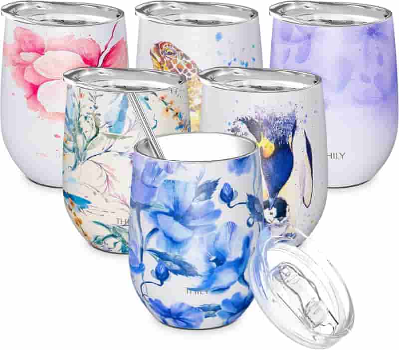 Insulated Stainless Steel Wine Tumbler with Lid - Gift for Women