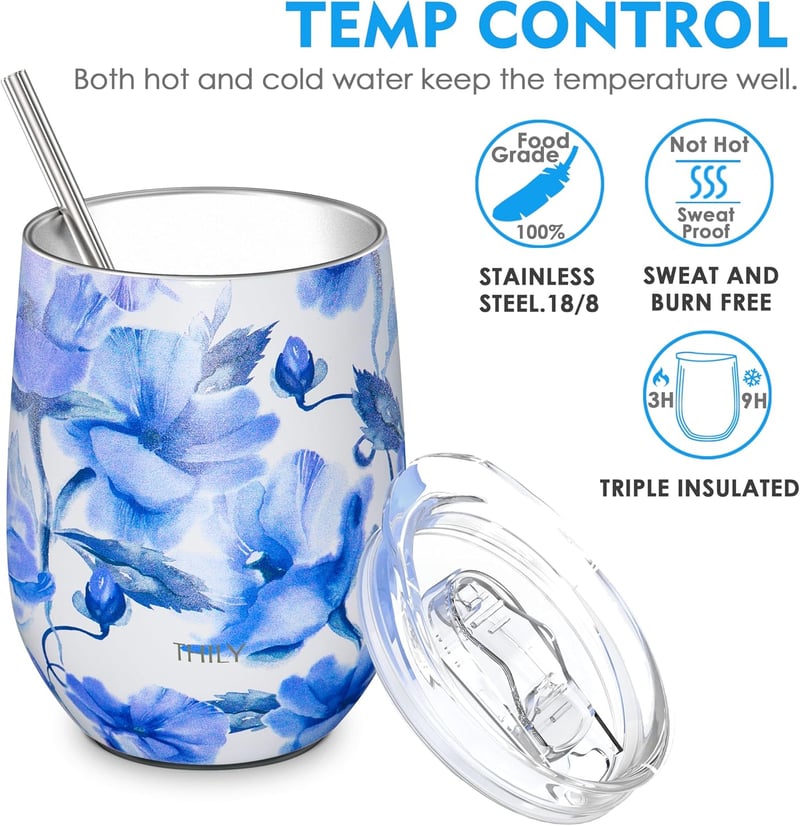 Insulated Stainless Steel Wine Tumbler with Lid - Gift for Women