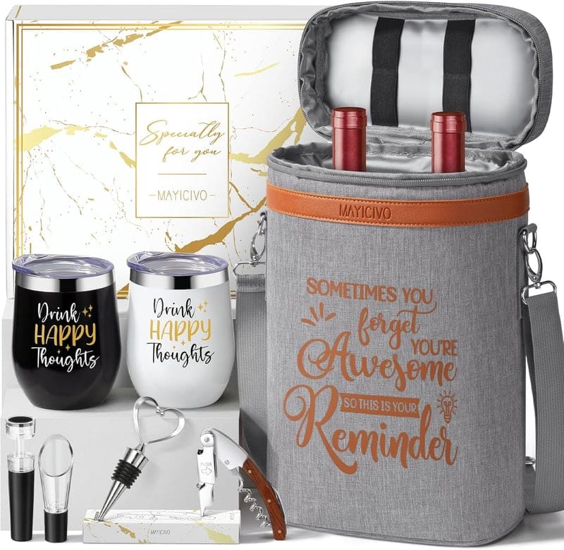Wine Gift Set with Cooler Bag & Tumblers for Women