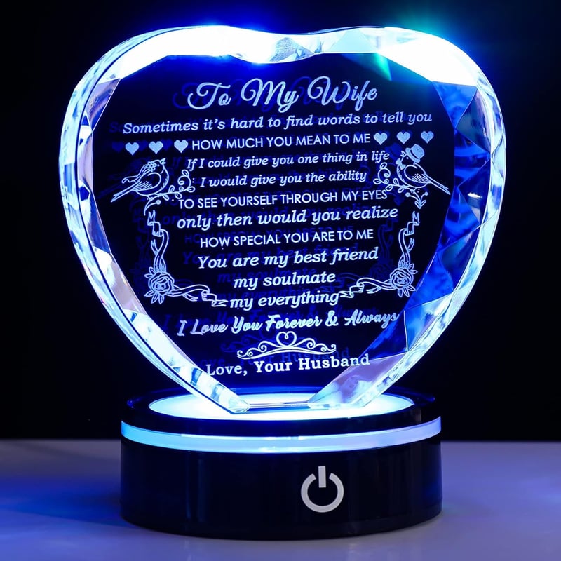 Anniversary Crystal Gift with LED Base for Wife