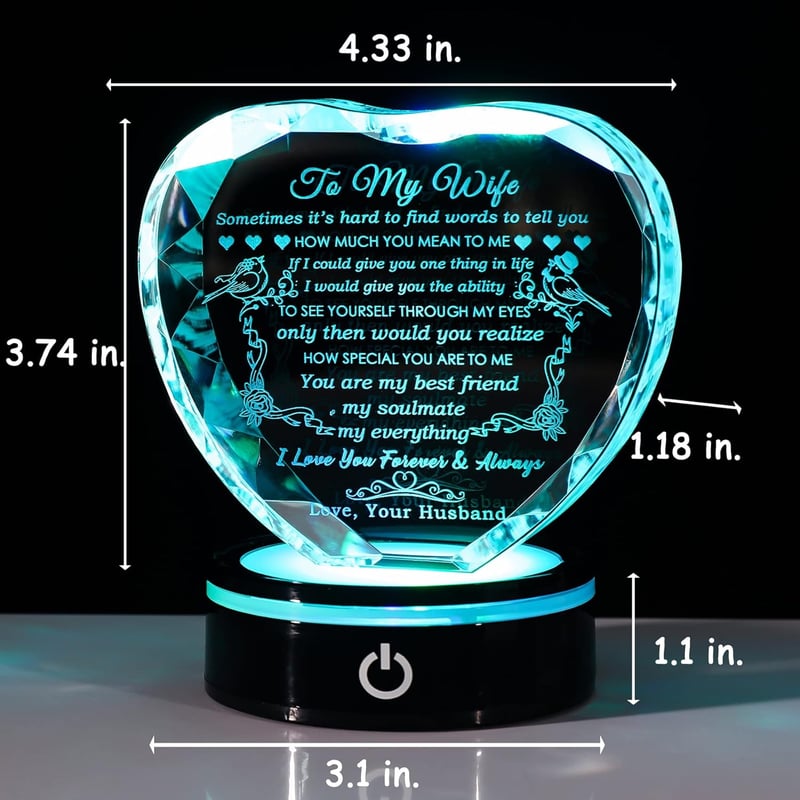 Anniversary Crystal Gift with LED Base for Wife