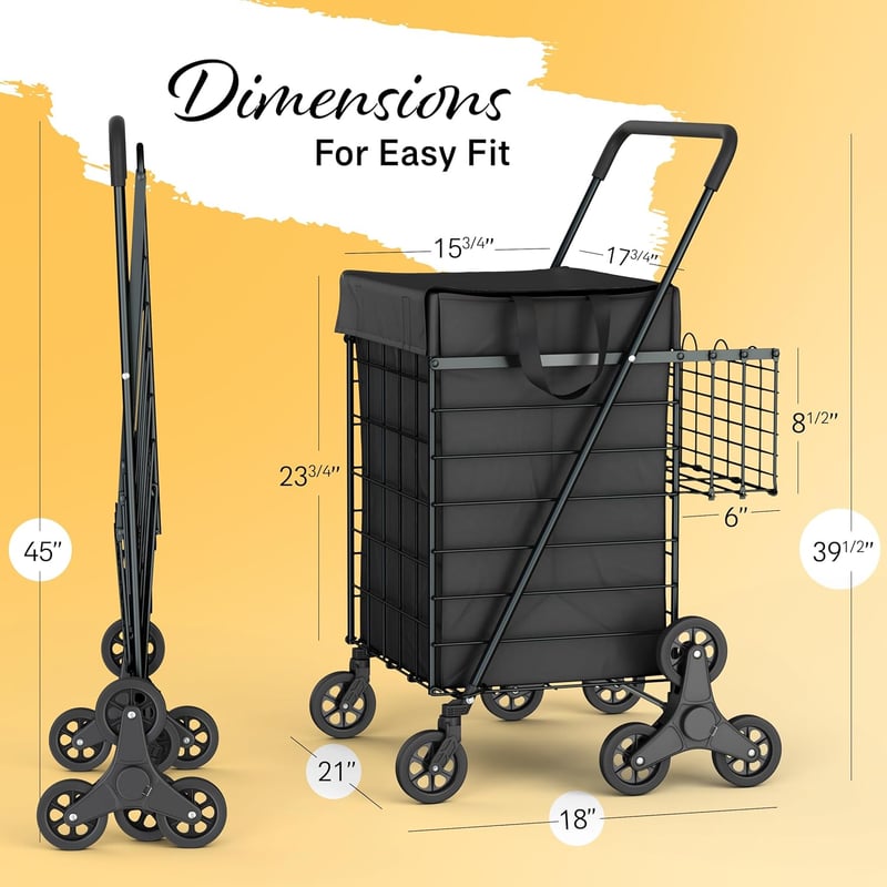 Shopping Cart with Waterproof Liner and Swivel Wheels