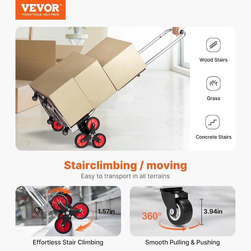 Heavy-Duty Folding Stair Climbing Cart, 260 lbs Capacity