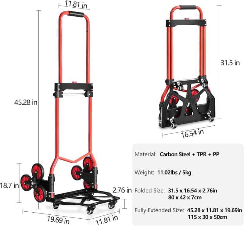 Heavy-Duty Folding Stair Climbing Cart with Stretchable Handle
