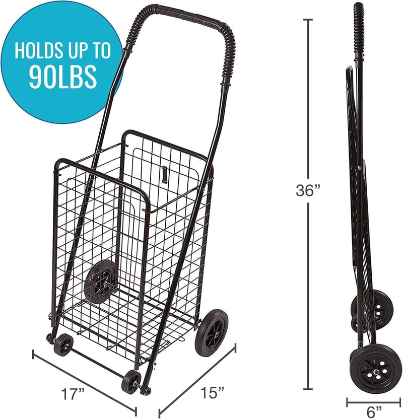 Folding Utility Cart with Wheels, Black, 90 lb Capacity
