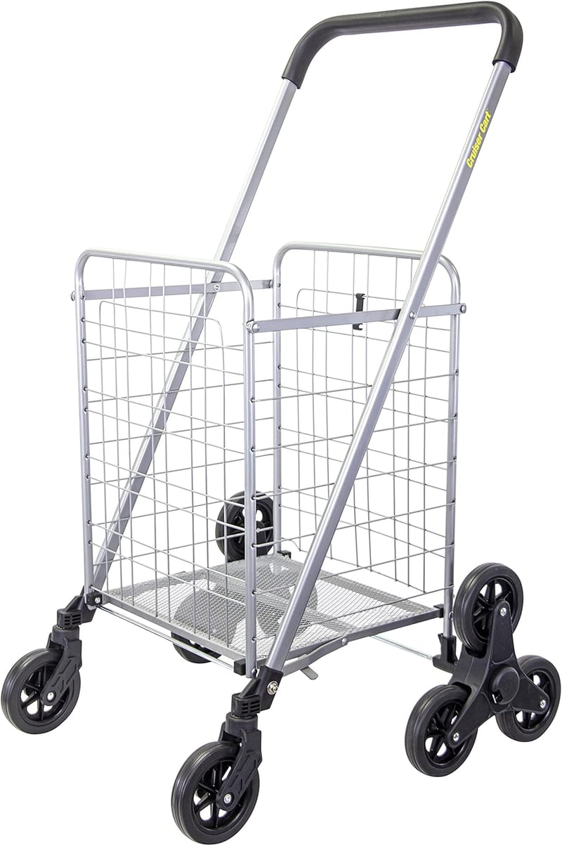 Folding Grocery Cart with Wheels, Silver
