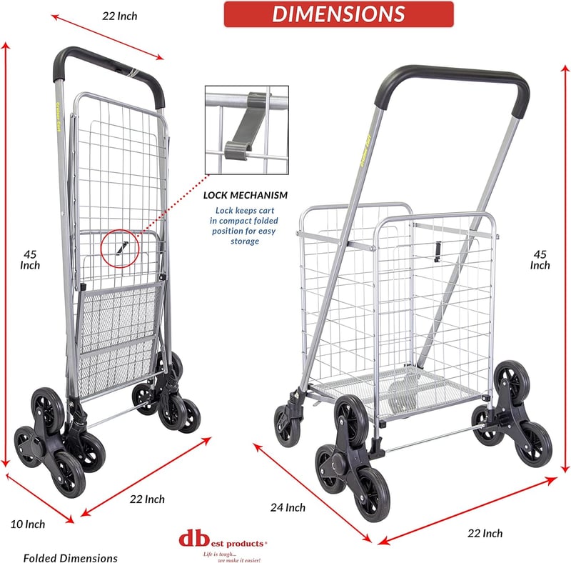 Folding Grocery Cart with Wheels, Silver
