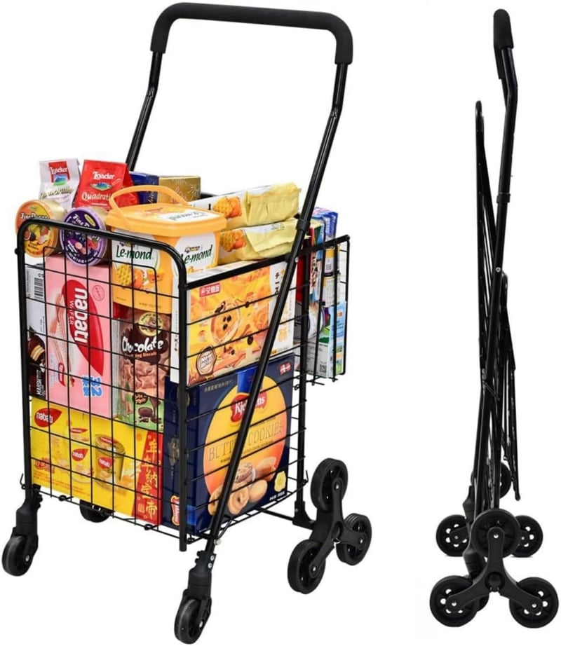 Utility Cart with 360° Tri-Wheels, 66lb Capacity - Black
