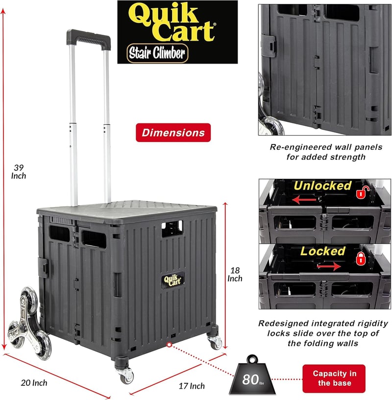 Quik Cart Stair Climber Rolling Crate, Black