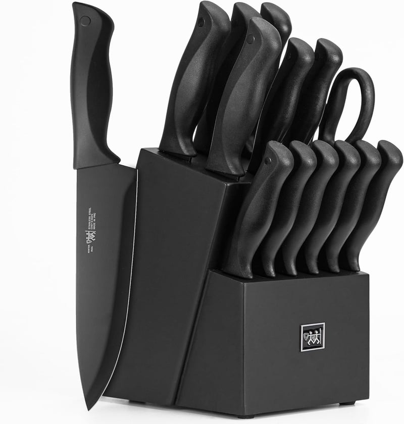 15-Piece Self-Sharpening Knife Set with Block, Black