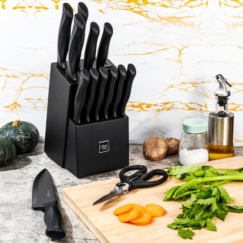15-Piece Self-Sharpening Knife Set with Block, Black