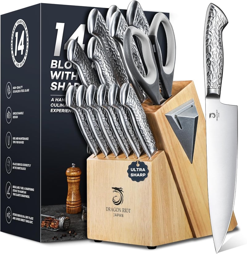Housewarming Knife Set: 14-Piece Stainless Steel with Block