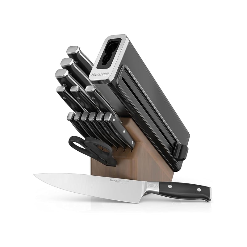 Foodi NeverDull Knife Set with Sharpener and Walnut Block