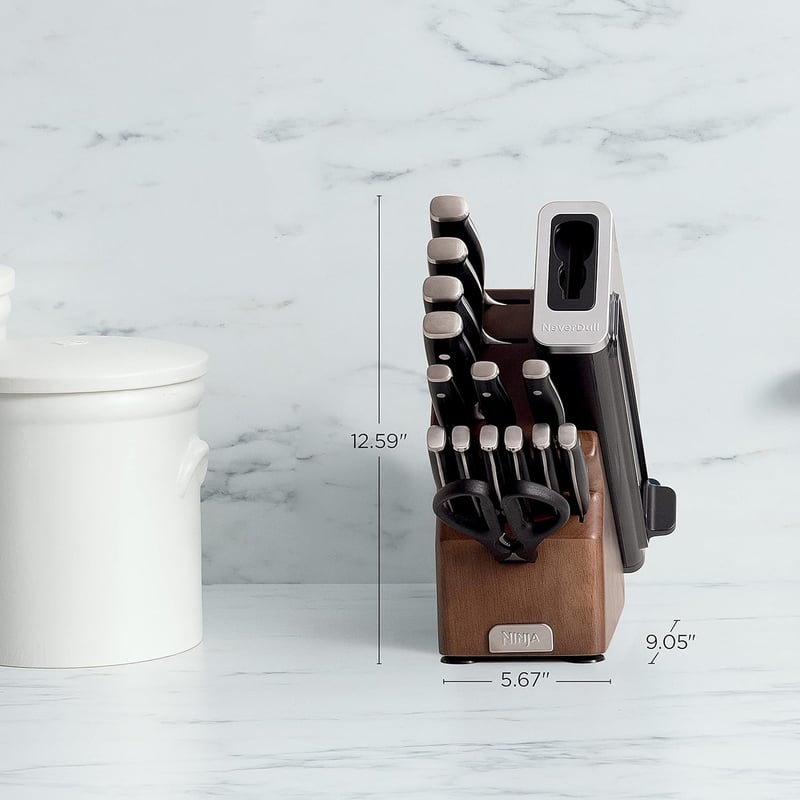 Foodi NeverDull Knife Set with Sharpener and Walnut Block