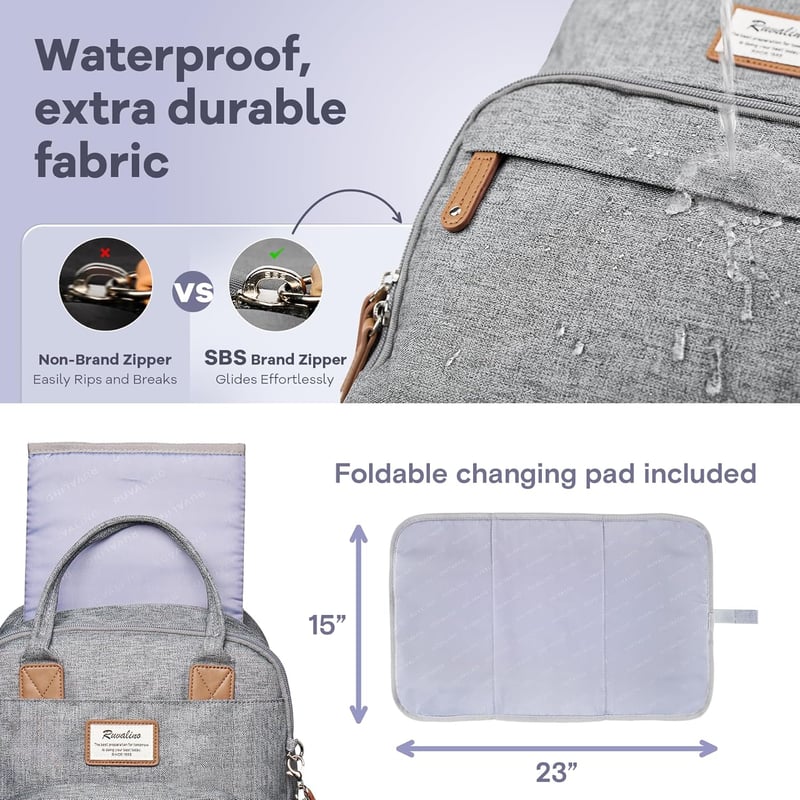 Diaper Bag Backpack with Changing Pad & Pacifier Case - Gray