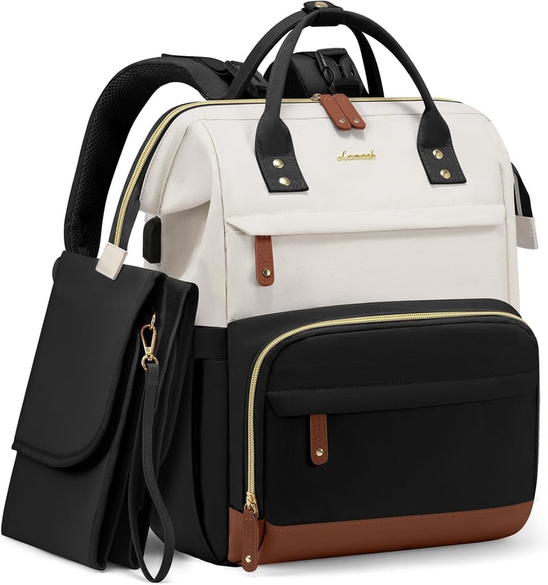 Baby Travel Diaper Backpack with Changing Station, Black-Beige