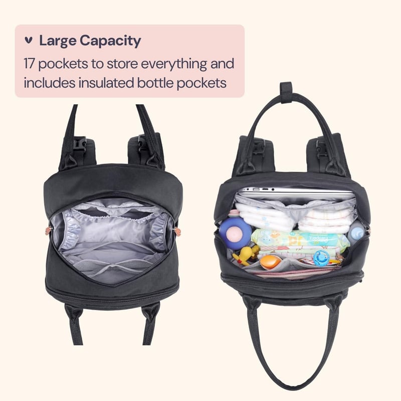 Unisex Waterproof Diaper Backpack with Changing Pad - Black