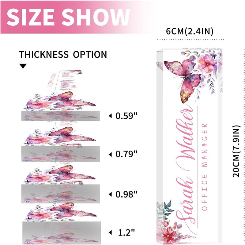 Custom Acrylic Desk Name Plate with Pink Butterfly Design