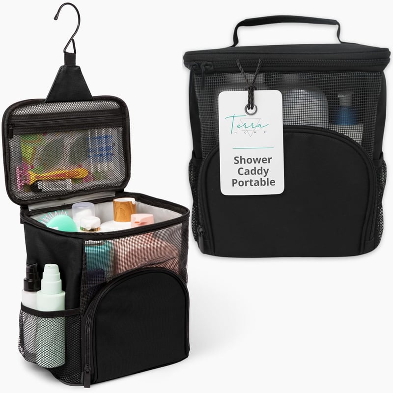 College Dorm Foldable Mesh Shower Caddy (Black)