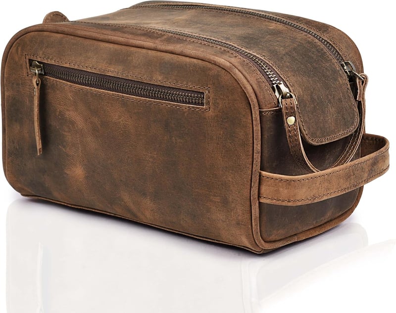 Leather Travel Toiletry Pouch, Waterproof Lining